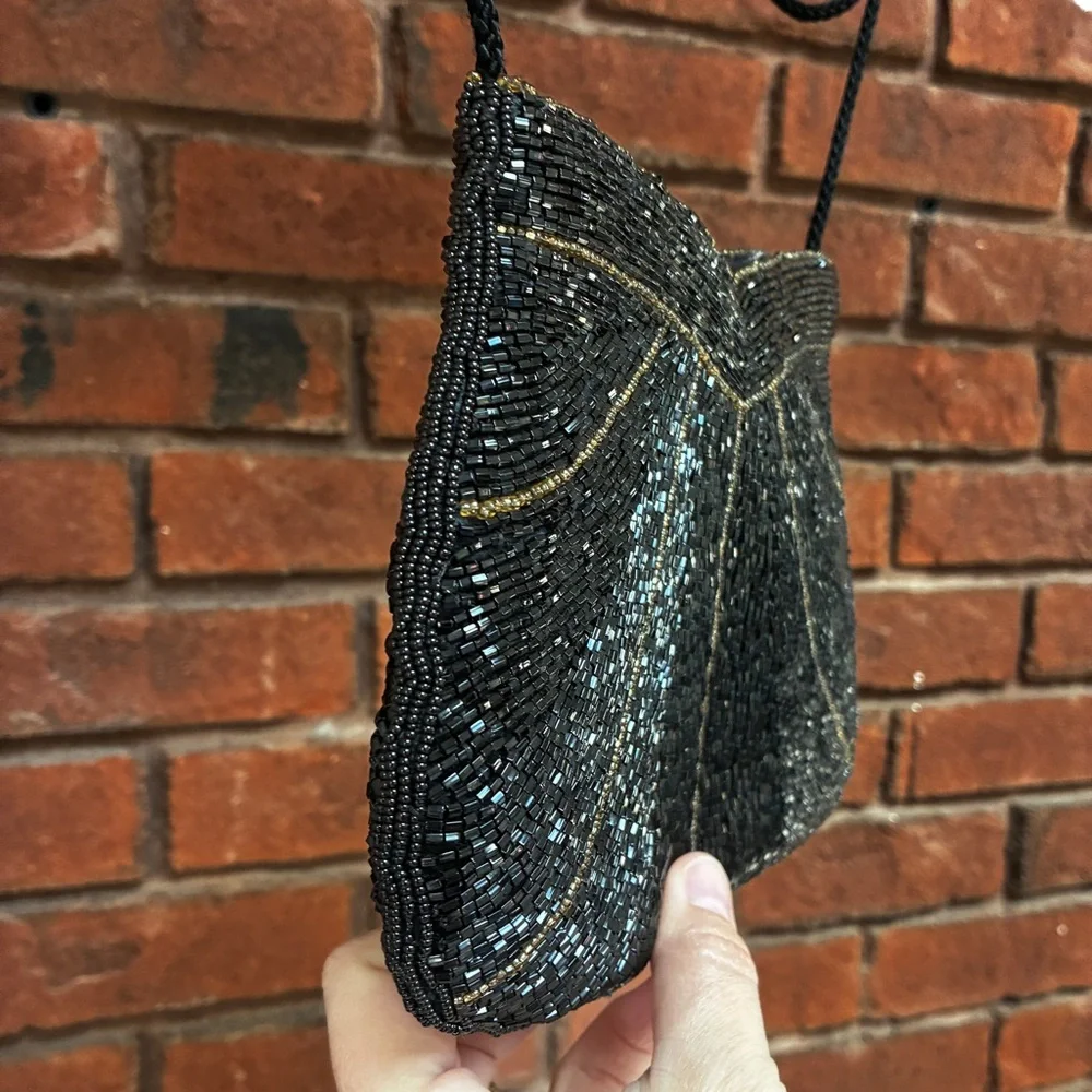 Henry Birks Vintage Beaded Evening Bag Black Hand-Beaded Purse Formal Cocktail - Picture 7 of 16
